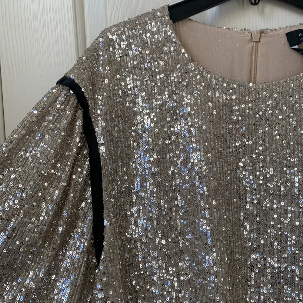 NWT 7 For all Mankind by Revolve Sequin Dress In silver & black contrast Medium - Picture 6 of 14